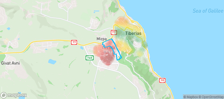 מפת חום של מחירי הנדל"ן בשכונת 200 פלוס, טבריה — אזורים יקרים בגווני חם, אזורים זולים בגווני קר