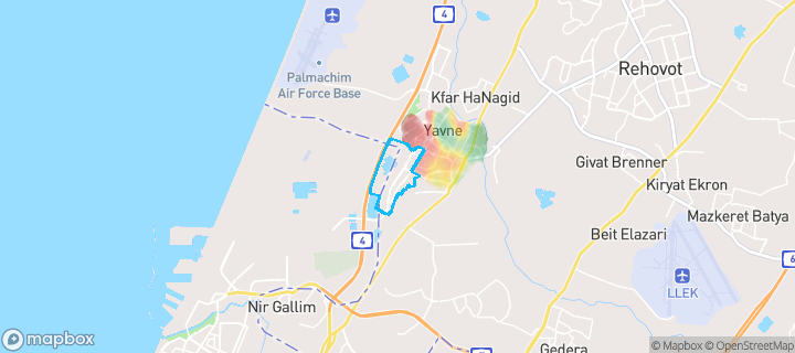 מפת חום של מחירי הנדל"ן בשכונת דרום מערב, יבנה — אזורים יקרים בגווני חם, אזורים זולים בגווני קר