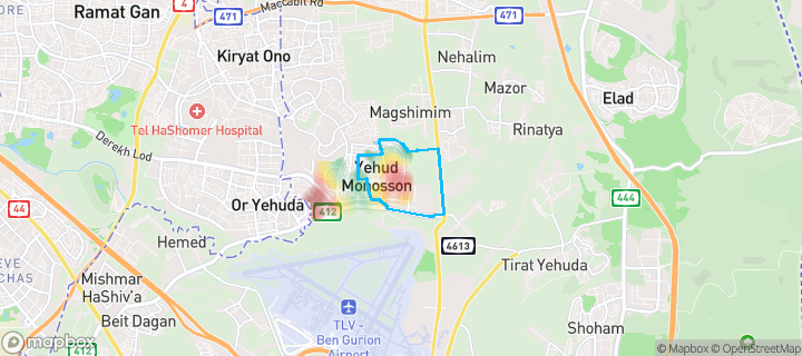 מפת חום של מחירי הנדל"ן בשכונת קרית ביאליסטוק, יהוד מונוסון — אזורים יקרים בגווני חם, אזורים זולים בגווני קר