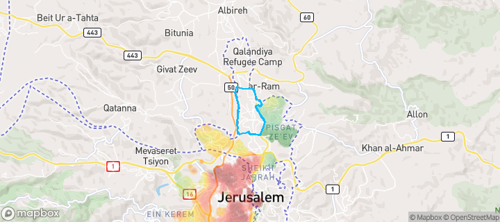 מפת חום של מחירי הנדל"ן בשכונת בית חנינא, ירושלים — אזורים יקרים בגווני חם, אזורים זולים בגווני קר