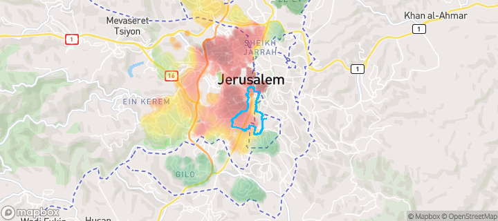 מפת חום של מחירי הנדל"ן בשכונת גבעת חנניה, ירושלים — אזורים יקרים בגווני חם, אזורים זולים בגווני קר