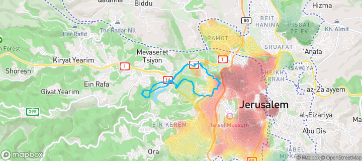 מפת חום של מחירי הנדל"ן בשכונת גבעת שאול, ירושלים — אזורים יקרים בגווני חם, אזורים זולים בגווני קר
