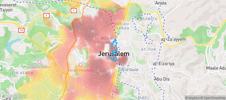 מפת חום של מחירי הנדל"ן בשכונת מורשה, ירושלים — אזורים יקרים בגווני חם, אזורים זולים בגווני קר