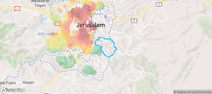מפת חום של מחירי הנדל"ן בשכונת נוף ציון, ירושלים — אזורים יקרים בגווני חם, אזורים זולים בגווני קר