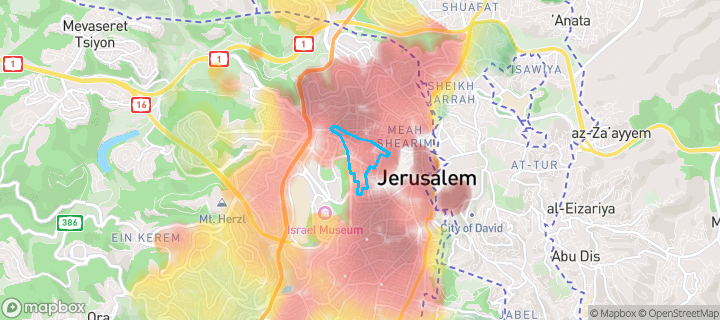מפת חום של מחירי הנדל"ן בשכונת נחלאות, ירושלים — אזורים יקרים בגווני חם, אזורים זולים בגווני קר