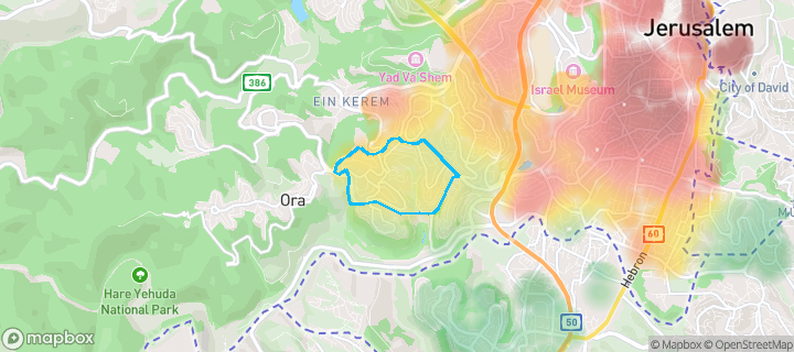 מפת חום של מחירי הנדל"ן בשכונת עיר גנים, ירושלים — אזורים יקרים בגווני חם, אזורים זולים בגווני קר