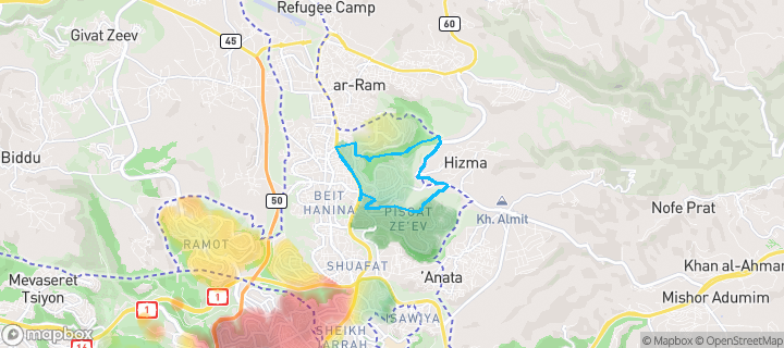 מפת חום של מחירי הנדל"ן בשכונת פסגת זאב מרכז, ירושלים — אזורים יקרים בגווני חם, אזורים זולים בגווני קר