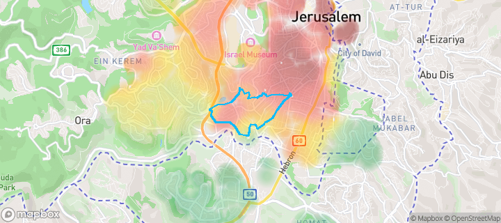 מפת חום של מחירי הנדל"ן בשכונת קטמונים (גוננים), ירושלים — אזורים יקרים בגווני חם, אזורים זולים בגווני קר