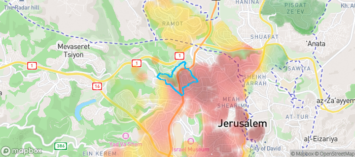 מפת חום של מחירי הנדל"ן בשכונת קריית מטרסדורף, ירושלים — אזורים יקרים בגווני חם, אזורים זולים בגווני קר