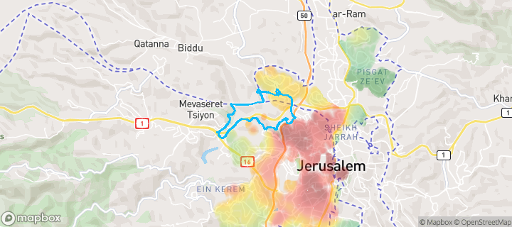 מפת חום של מחירי הנדל"ן בשכונת רמות ב', ירושלים — אזורים יקרים בגווני חם, אזורים זולים בגווני קר