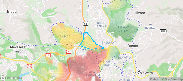 מפת חום של מחירי הנדל"ן בשכונת רמת שלמה, ירושלים — אזורים יקרים בגווני חם, אזורים זולים בגווני קר