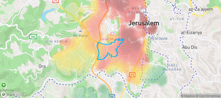 מפת חום של מחירי הנדל"ן בשכונת רסקו (גבעת הוורדים), ירושלים — אזורים יקרים בגווני חם, אזורים זולים בגווני קר