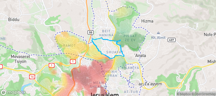 מפת חום של מחירי הנדל"ן בשכונת שועפט, ירושלים — אזורים יקרים בגווני חם, אזורים זולים בגווני קר