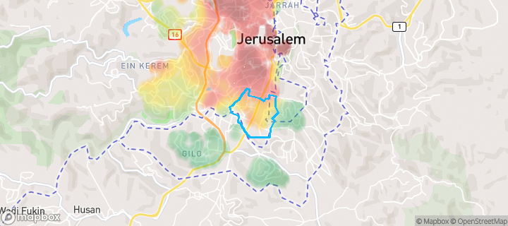 מפת חום של מחירי הנדל"ן בשכונת תלפיות, ירושלים — אזורים יקרים בגווני חם, אזורים זולים בגווני קר