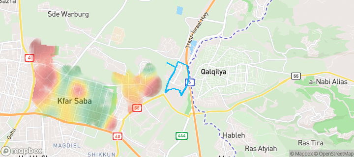 מפת חום של מחירי הנדל"ן בשכונת מזרח 1, כפר סבא — אזורים יקרים בגווני חם, אזורים זולים בגווני קר