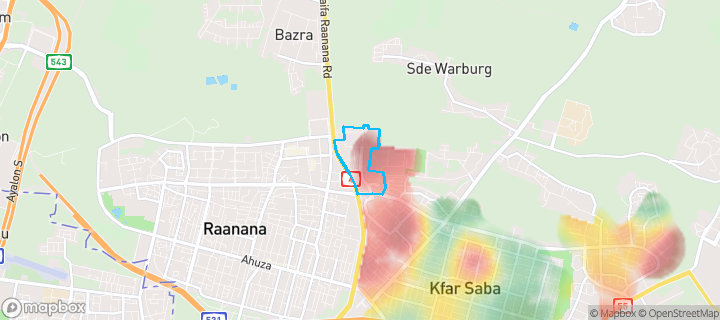 מפת חום של מחירי הנדל"ן בשכונת צפון מערב 2, כפר סבא — אזורים יקרים בגווני חם, אזורים זולים בגווני קר