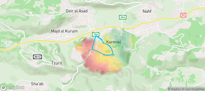 מפת חום של מחירי הנדל"ן בשכונת הגליל, כרמיאל — אזורים יקרים בגווני חם, אזורים זולים בגווני קר