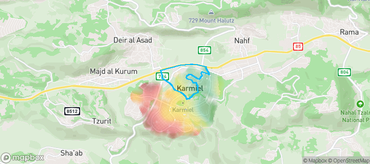 מפת חום של מחירי הנדל"ן בשכונת המערבית, כרמיאל — אזורים יקרים בגווני חם, אזורים זולים בגווני קר