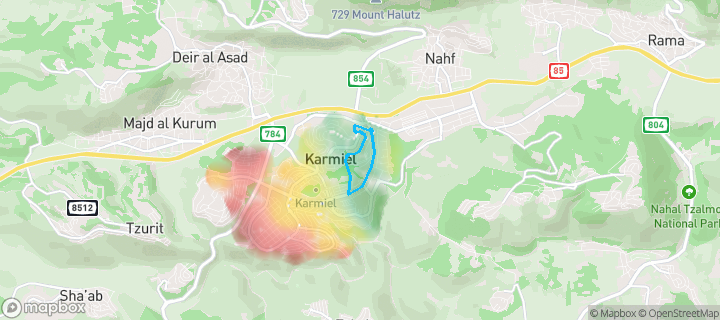 מפת חום של מחירי הנדל"ן בשכונת טנא, כרמיאל — אזורים יקרים בגווני חם, אזורים זולים בגווני קר
