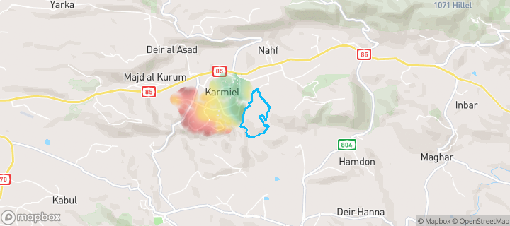 מפת חום של מחירי הנדל"ן בשכונת מזרח, כרמיאל — אזורים יקרים בגווני חם, אזורים זולים בגווני קר