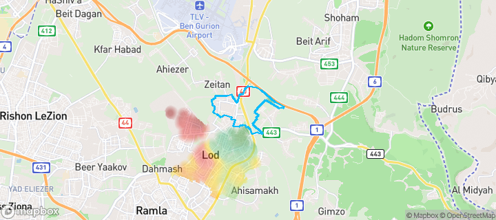 מפת חום של מחירי הנדל"ן בשכונת גני יער, לוד — אזורים יקרים בגווני חם, אזורים זולים בגווני קר
