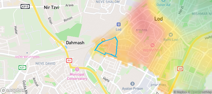 מפת חום של מחירי הנדל"ן בשכונת נאות בגין, לוד — אזורים יקרים בגווני חם, אזורים זולים בגווני קר