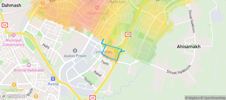 מפת חום של מחירי הנדל"ן בשכונת נאות יצחק, לוד — אזורים יקרים בגווני חם, אזורים זולים בגווני קר