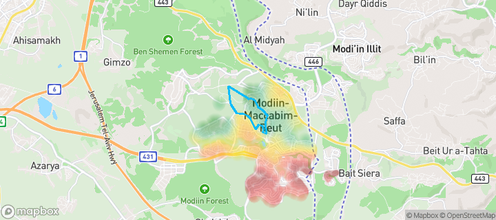 מפת חום של מחירי הנדל"ן בשכונת המגינים, מודיעין מכבים רעות — אזורים יקרים בגווני חם, אזורים זולים בגווני קר