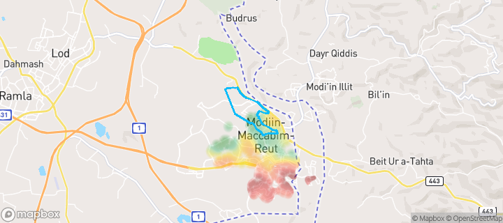 מפת חום של מחירי הנדל"ן בשכונת הנביאים, מודיעין מכבים רעות — אזורים יקרים בגווני חם, אזורים זולים בגווני קר