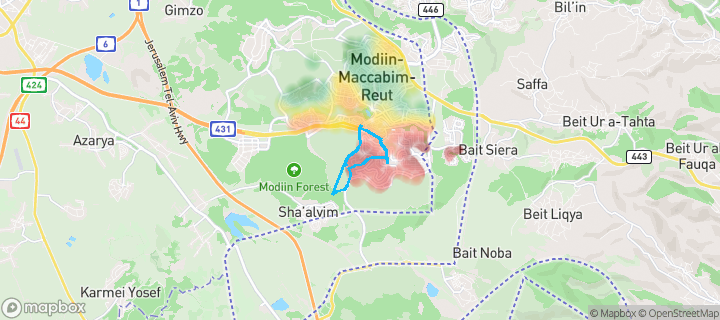 מפת חום של מחירי הנדל"ן בשכונת השבטים, מודיעין מכבים רעות — אזורים יקרים בגווני חם, אזורים זולים בגווני קר