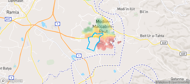 מפת חום של מחירי הנדל"ן בשכונת הציפורים, מודיעין-מכבים-רעות — אזורים יקרים בגווני חם, אזורים זולים בגווני קר