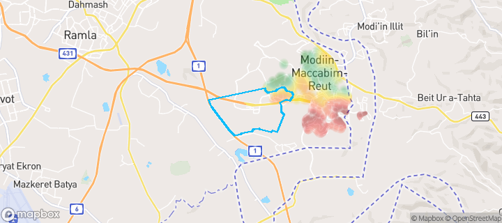 מפת חום של מחירי הנדל"ן בשכונת נופים, מודיעין-מכבים-רעות — אזורים יקרים בגווני חם, אזורים זולים בגווני קר