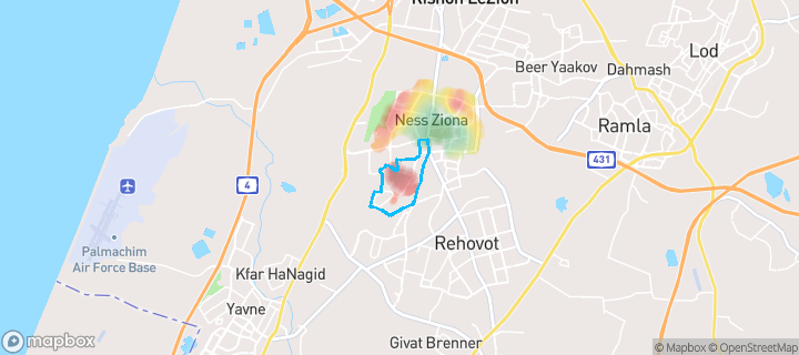 מפת חום של מחירי הנדל"ן בשכונת העמק, נס ציונה — אזורים יקרים בגווני חם, אזורים זולים בגווני קר