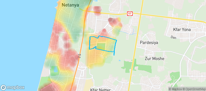 מפת חום של מחירי הנדל"ן בשכונת משכנות זבולון, נתניה — אזורים יקרים בגווני חם, אזורים זולים בגווני קר