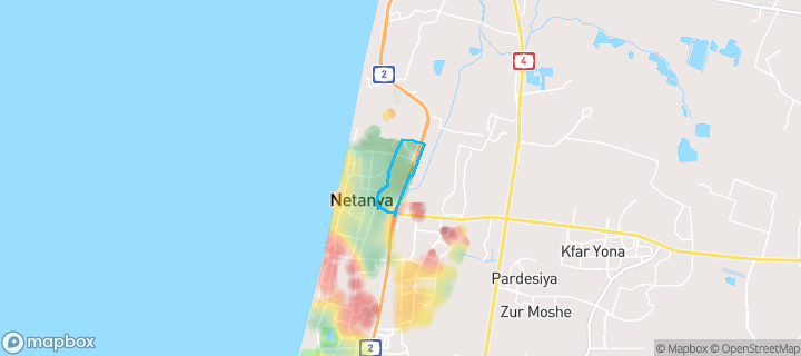 מפת חום של מחירי הנדל"ן בשכונת נאות הרצל, נתניה — אזורים יקרים בגווני חם, אזורים זולים בגווני קר