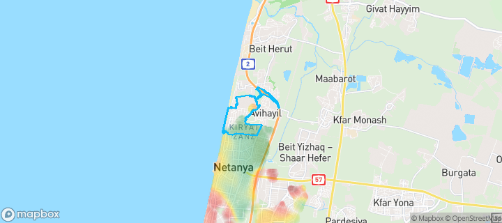 מפת חום של מחירי הנדל"ן בשכונת נווה שלום, נתניה — אזורים יקרים בגווני חם, אזורים זולים בגווני קר