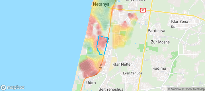 מפת חום של מחירי הנדל"ן בשכונת רמת ידין, נתניה — אזורים יקרים בגווני חם, אזורים זולים בגווני קר