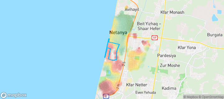 מפת חום של מחירי הנדל"ן בשכונת Tubruq, נתניה — אזורים יקרים בגווני חם, אזורים זולים בגווני קר