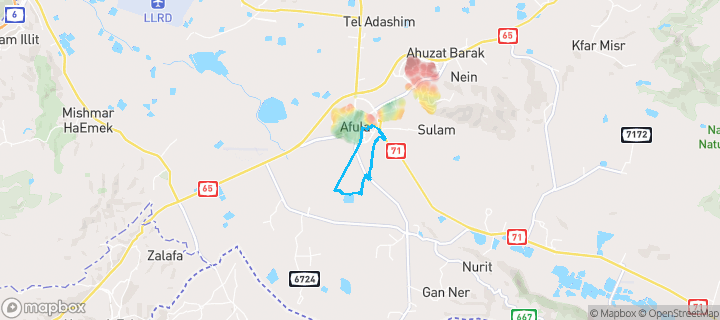 מפת חום של מחירי הנדל"ן בשכונת דרום מערב 1, עפולה — אזורים יקרים בגווני חם, אזורים זולים בגווני קר