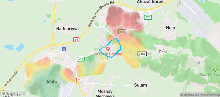 מפת חום של מחירי הנדל"ן בשכונת מזרח 2, עפולה — אזורים יקרים בגווני חם, אזורים זולים בגווני קר