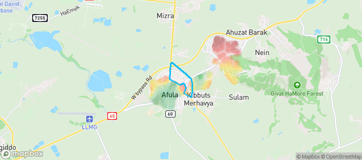מפת חום של מחירי הנדל"ן בשכונת מערב 1, עפולה — אזורים יקרים בגווני חם, אזורים זולים בגווני קר