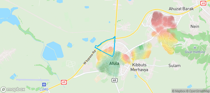 מפת חום של מחירי הנדל"ן בשכונת מערב 3, עפולה — אזורים יקרים בגווני חם, אזורים זולים בגווני קר