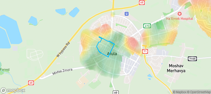 מפת חום של מחירי הנדל"ן בשכונת מערב 4, עפולה — אזורים יקרים בגווני חם, אזורים זולים בגווני קר