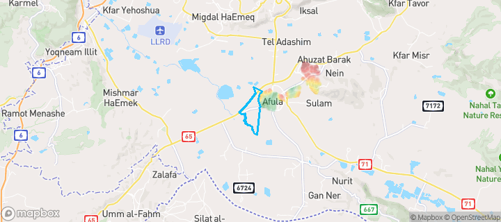 מפת חום של מחירי הנדל"ן בשכונת מערב 6, עפולה — אזורים יקרים בגווני חם, אזורים זולים בגווני קר