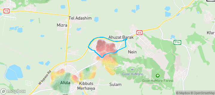 מפת חום של מחירי הנדל"ן בשכונת עפולה עילית, עפולה — אזורים יקרים בגווני חם, אזורים זולים בגווני קר