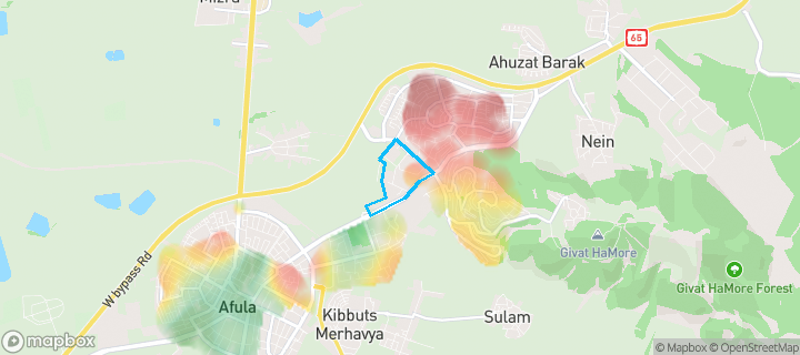 מפת חום של מחירי הנדל"ן בשכונת צפון מזרח, עפולה — אזורים יקרים בגווני חם, אזורים זולים בגווני קר