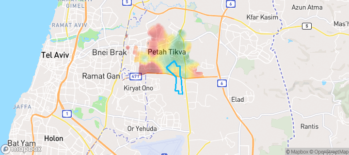 מפת חום של מחירי הנדל"ן בשכונת אחדות, פתח תקווה — אזורים יקרים בגווני חם, אזורים זולים בגווני קר