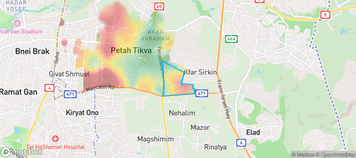 מפת חום של מחירי הנדל"ן בשכונת עמישב, פתח תקווה — אזורים יקרים בגווני חם, אזורים זולים בגווני קר