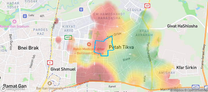 מפת חום של מחירי הנדל"ן בשכונת רמת ורבר, פתח תקווה — אזורים יקרים בגווני חם, אזורים זולים בגווני קר