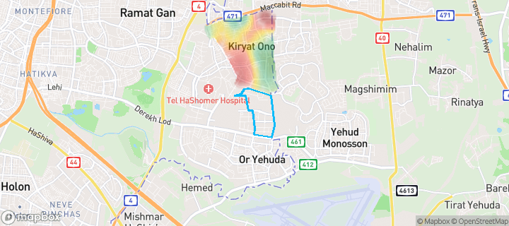מפת חום של מחירי הנדל"ן בשכונת בית בפארק, קריית אונו — אזורים יקרים בגווני חם, אזורים זולים בגווני קר